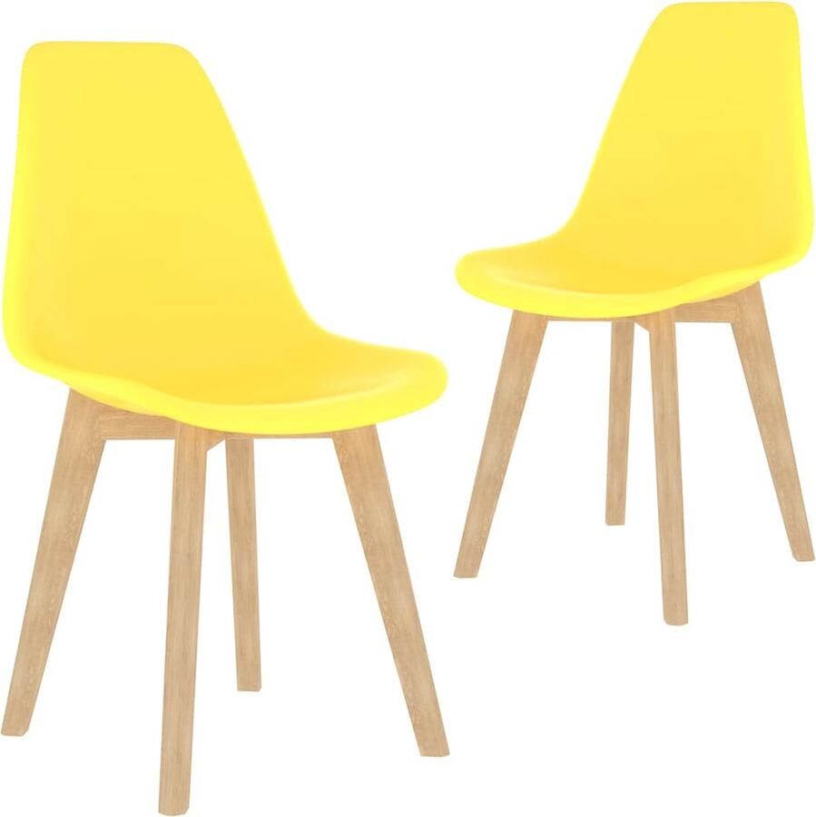 VidaXL Eetkamerstoelen 2 stuks Kunststof Geel Minimalistische Eetkamerstoel Gele Eetkamerstoel Set Ergonomische Eetkamerstoel PP Eetkamerstoel Houten Eetkamerstoel Scandinavische Eetkamerstoel - Foto 2