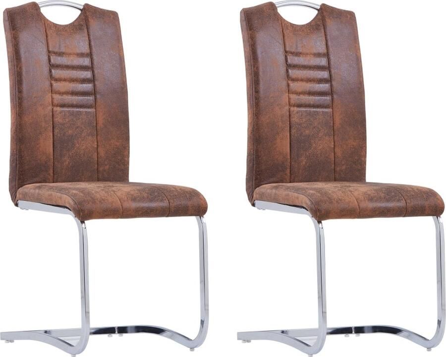 VidaXL Eetkamerstoelen 2 stuks Kunstsuède Bruin Eetkamerstoelen Kunstleder Meubels Bruine Eetkamerstoelen Moderne Eetkamerstoelen Zwevende Stoelen Comfortabele Stoelen - Foto 2