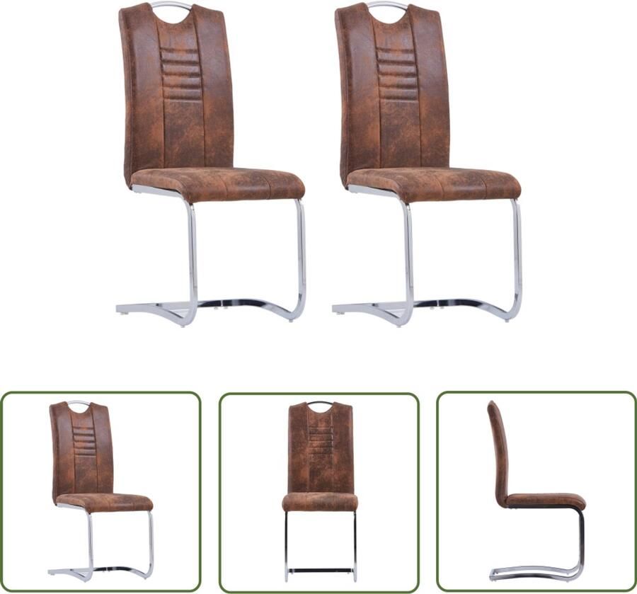 VidaXL Eetkamerstoelen 2 stuks Kunstsuède Bruin Eetkamerstoelen Kunstleder Meubels Bruine Eetkamerstoelen Moderne Eetkamerstoelen Zwevende Stoelen Comfortabele Stoelen