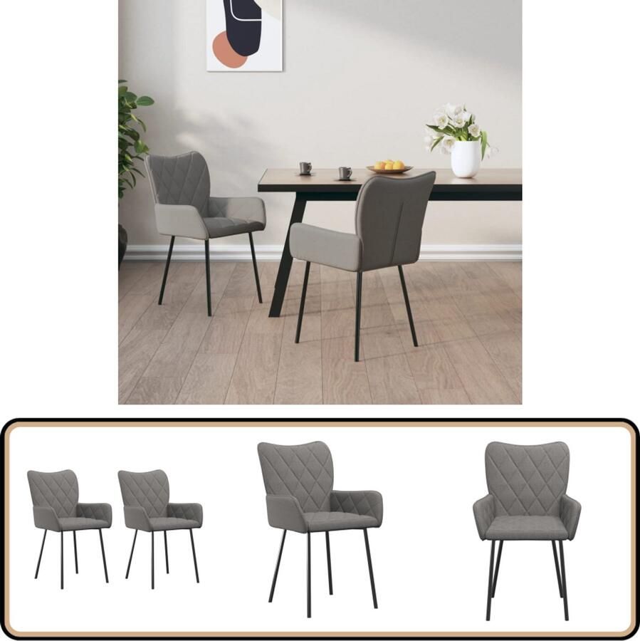 VidaXL Eetkamerstoelen 2 stuks Lichtgrijs Stof Eetkamerstoelen Eettafels Stoelen Meubels Grijs
