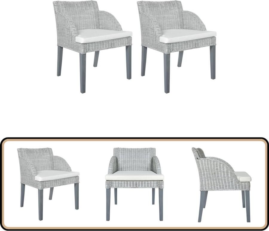 VidaXL Eetkamerstoelen 2 stuks Natuurlijk Rattan Grijs Rattan Meubels Eetkamerstoelen Eettafel Stoelen Grijze Stoelen Lounge Stoelen
