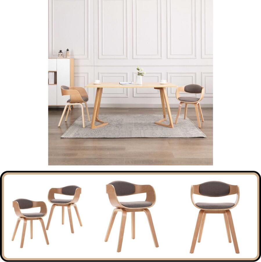 VidaXL Eetkamerstoelen 2 stuks Taupe Gebogen hout Eetkamerstoel Lounge Stoel Salontafel Interieurdecoratie Meubels Taupechaire