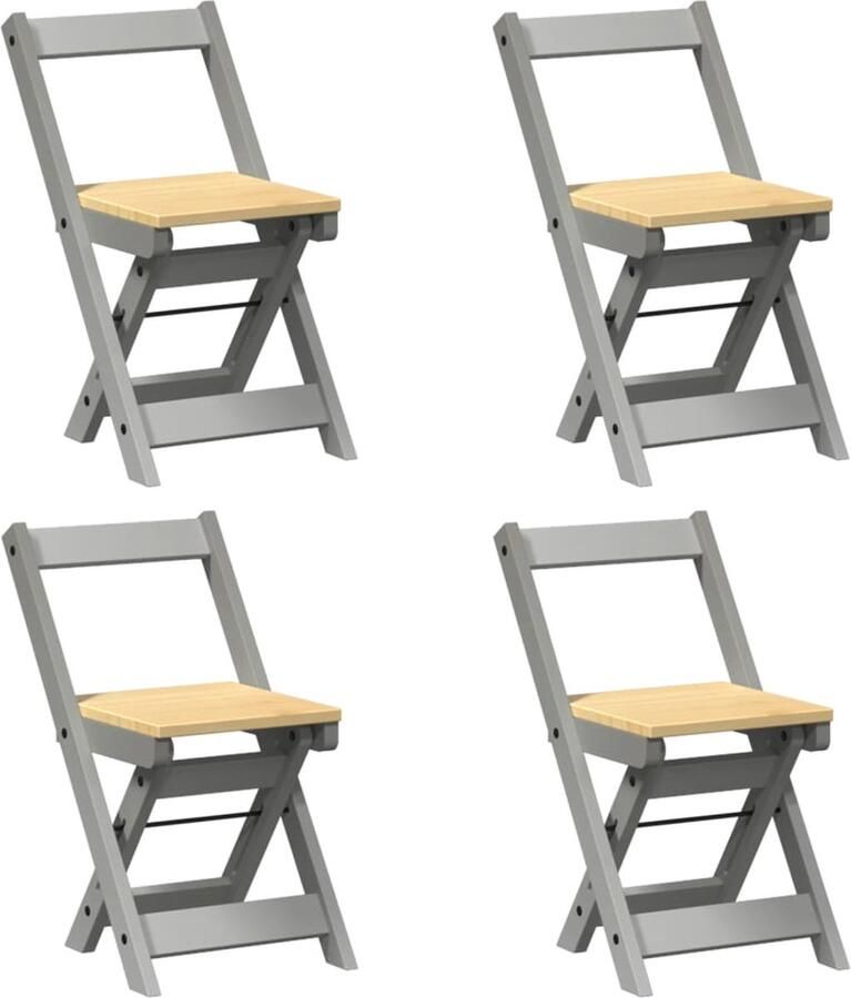 VidaXL Eetkamerstoelen 4 st Corona inklapbaar massief grenenhout grijs