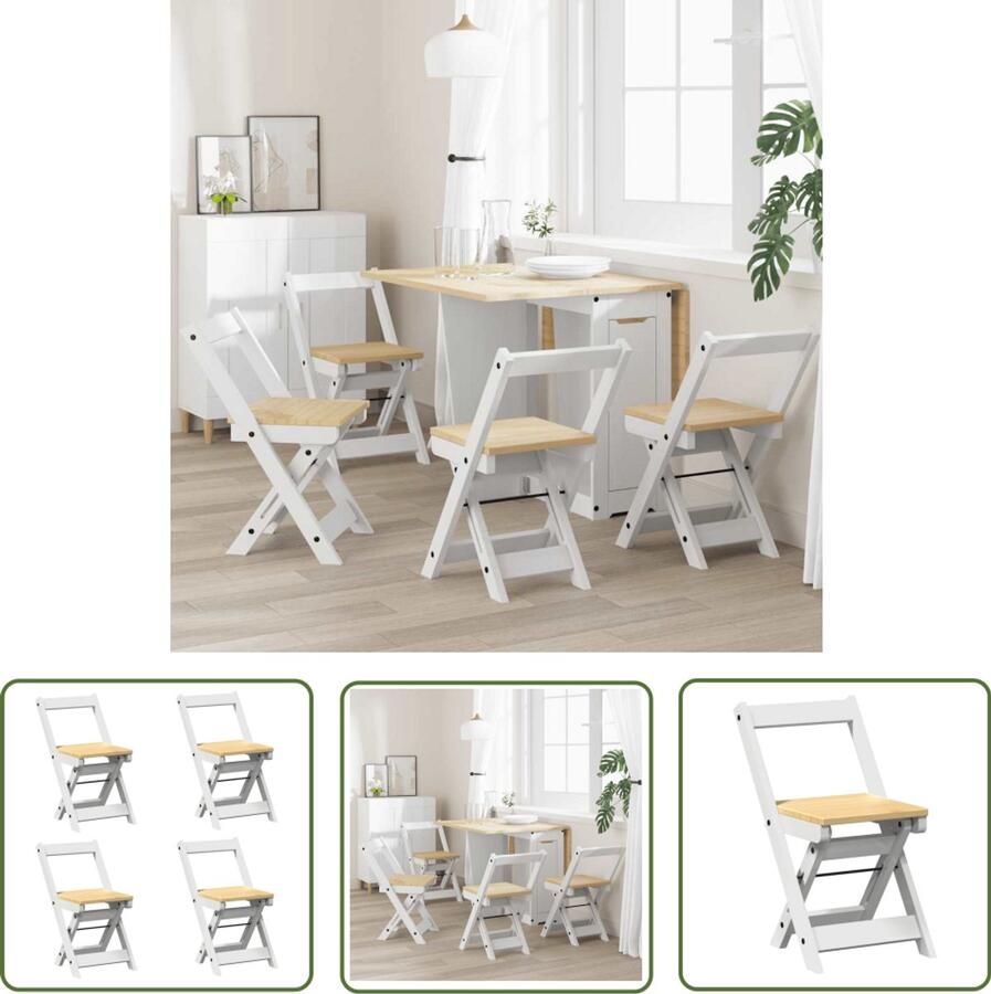 VidaXL Eetkamerstoelen 4 st Corona inklapbaar massief grenenhout wit Eetkamerstoelen Klapstoelen Granenhouten Stoel Vintage Stoel Design Stoel