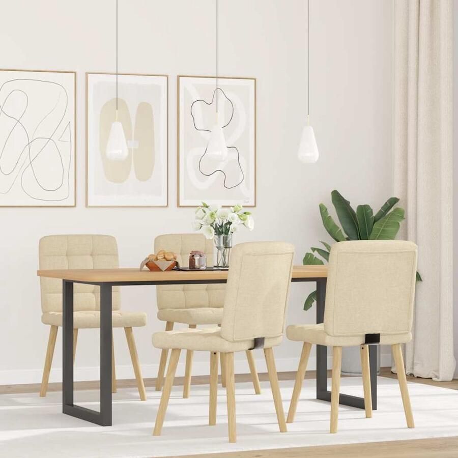 VidaXL Eetkamerstoelen 4 st crèmekleurig stof Eettafelstoel Eetkamerstoel Comfortabele Stoel Creme Fauteuil Salontafelstoel