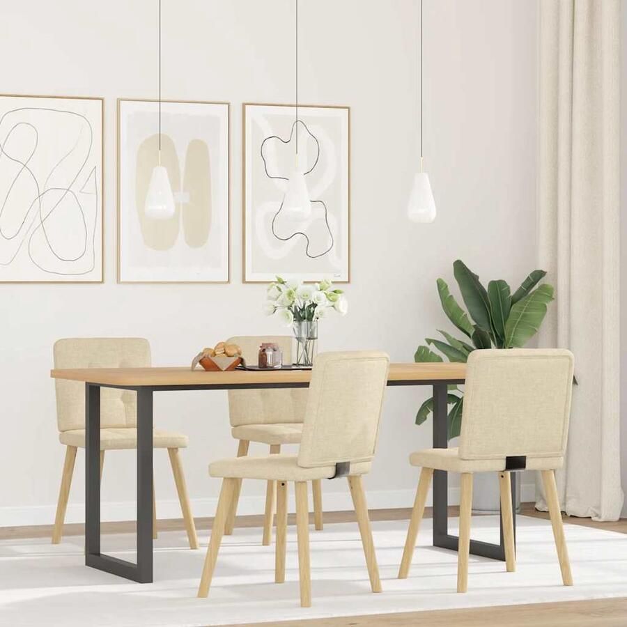 VidaXL Eetkamerstoelen 4 st crèmekleurig stof Eettafelstoel Eetkamerstoel Comfortabele Stoel Creme Kleur Modern Design