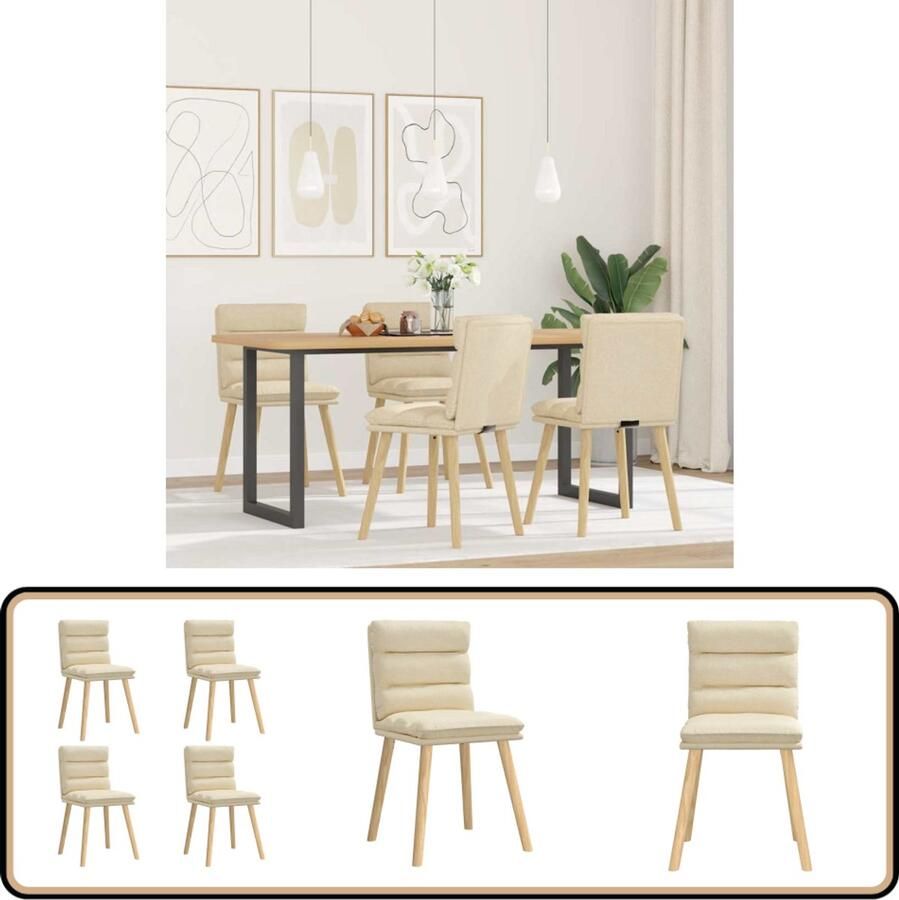 VidaXL Eetkamerstoelen 4 st crèmekleurig stof Eettafelstoel Eetkamerstoel Krukken Comfy Stoel Luxe Stoel
