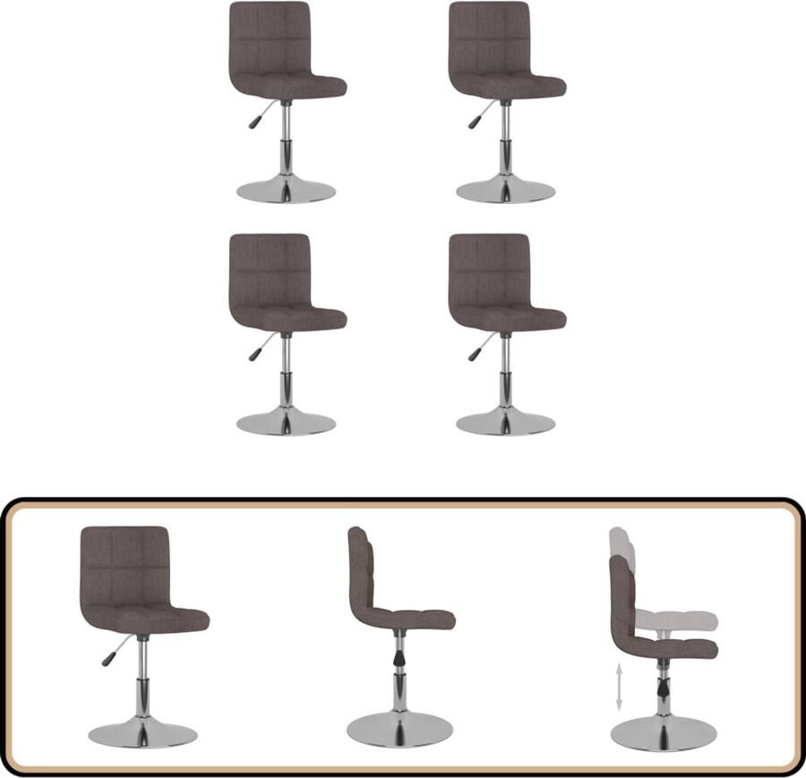 VidaXL Eetkamerstoelen 4 st draaibaar stof taupe