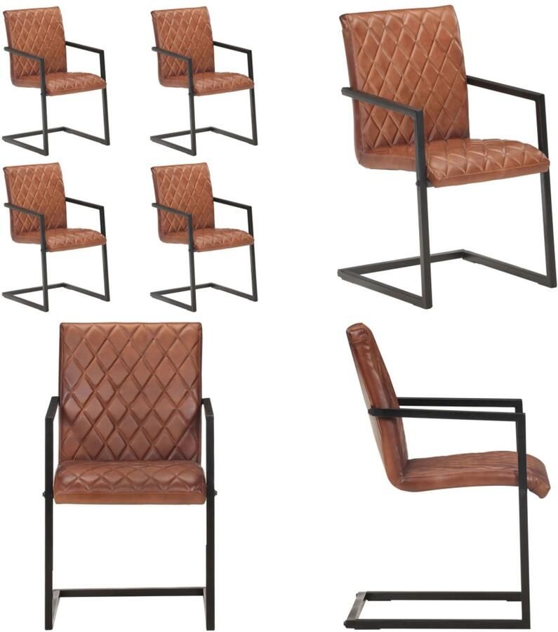 VidaXL Eetkamerstoelen 4 st echt leer bruin Eetkamerstoel Eetkamerstoelen Bijzetstoel Bijzetstoelen