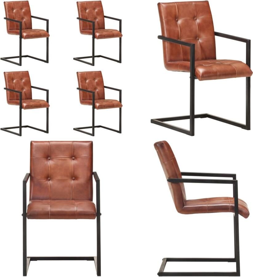 VidaXL Eetkamerstoelen 4 st echt leer bruin Eetkamerstoel Eetkamerstoelen Bijzetstoel Bijzetstoelen