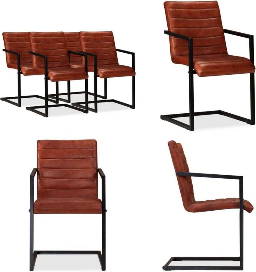 VidaXL Eetkamerstoelen 4 st echt leer bruin Eetstoel Eetstoelen Stoel Stoelen