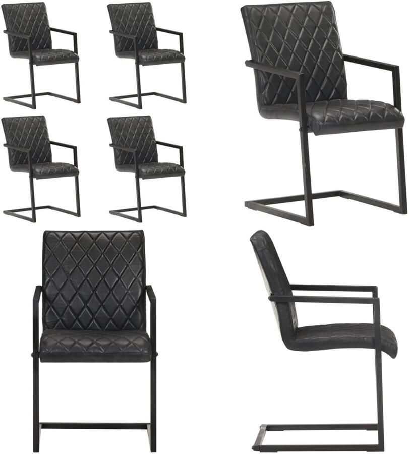 VidaXL Eetkamerstoelen 4 st echt leer zwart Eetkamerstoel Eetkamerstoelen Bijzetstoel Bijzetstoelen