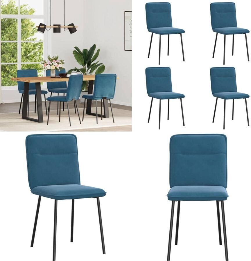 VidaXL Eetkamerstoelen 4 st fluweel blauw Eetkamerstoel Eetkamerstoelen Dinerstoel Stoel - Foto 2