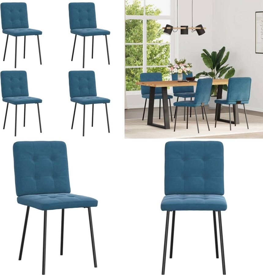 VidaXL Eetkamerstoelen 4 st fluweel blauw Eetkamerstoel Eetkamerstoelen Dinerstoel Stoel