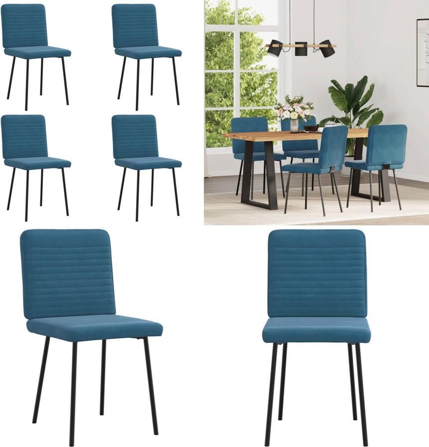 VidaXL Eetkamerstoelen 4 st fluweel blauw Eetkamerstoel Eetkamerstoelen Dinerstoel Stoel