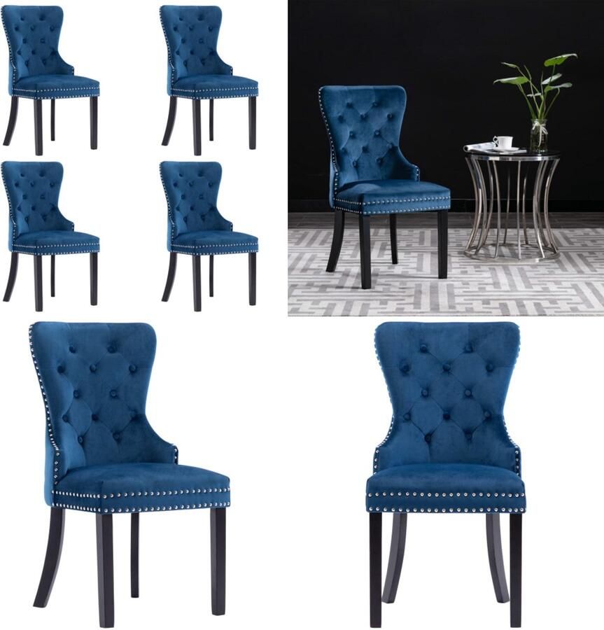 VidaXL Eetkamerstoelen 4 st fluweel blauw Eetkamerstoel Eetkamerstoelen Keukenstoel Keukenstoelen