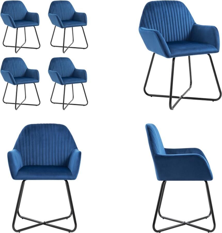 VidaXL -Eetkamerstoelen-4-st-fluweel-blauw