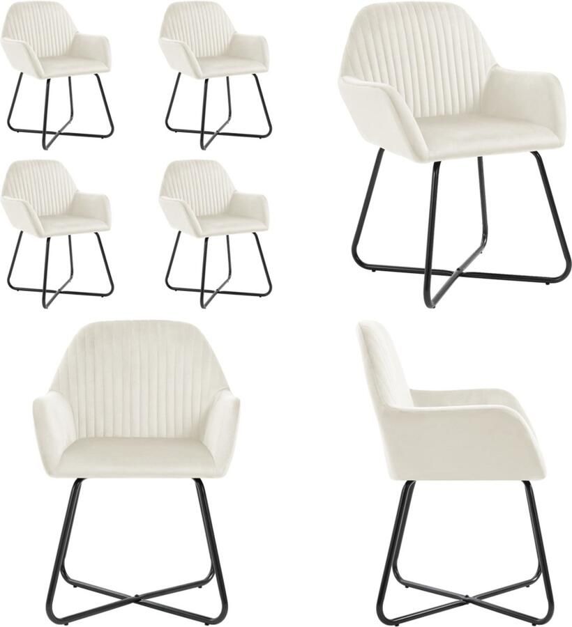 VidaXL Eetkamerstoelen 4 st fluweel crèmekleurig Eetkamerstoel Eetkamerstoelen Bijzetstoel Bijzetstoelen
