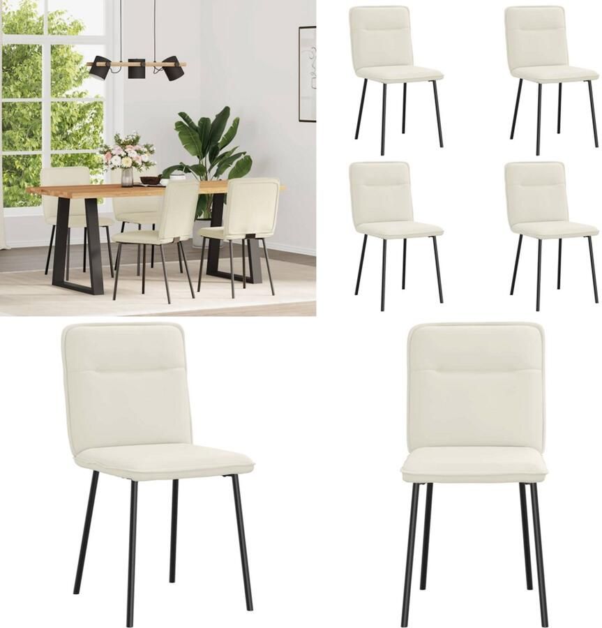 VidaXL Eetkamerstoelen 4 st fluweel crèmekleurig Eetkamerstoel Eetkamerstoelen Dinerstoel Stoel