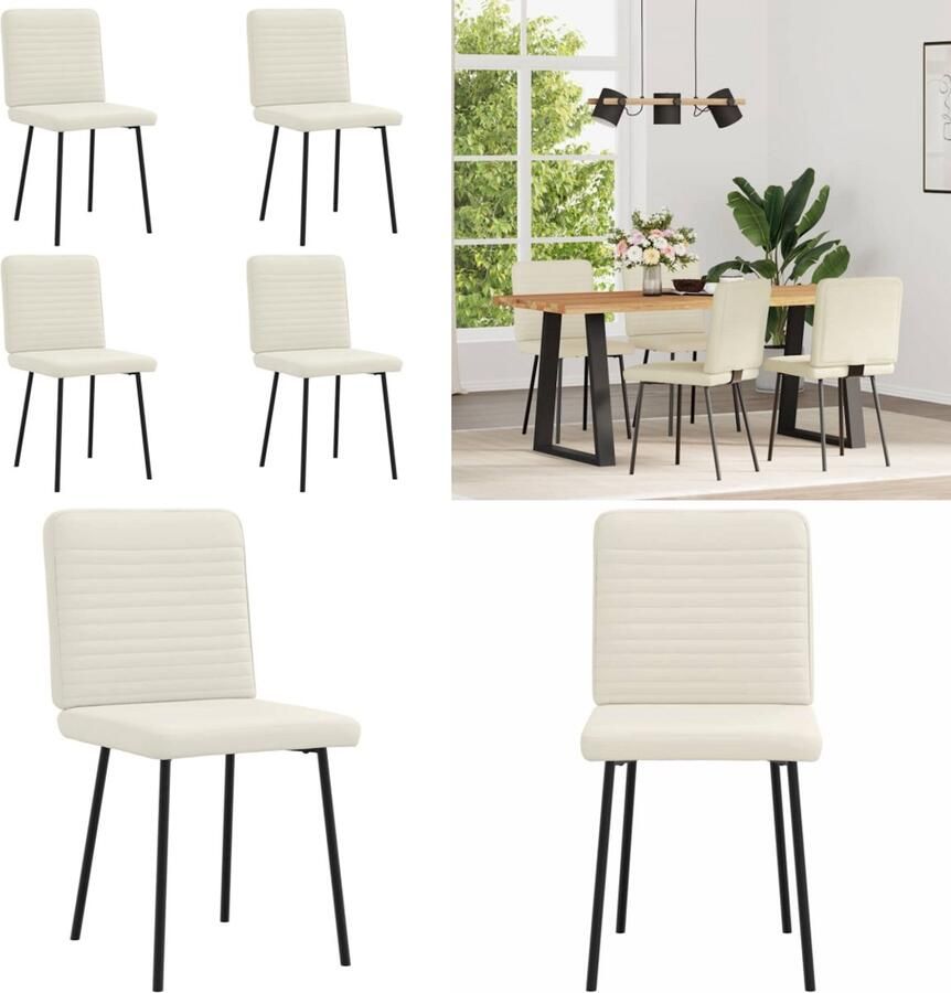 VidaXL Eetkamerstoelen 4 st fluweel crèmekleurig Eetkamerstoel Eetkamerstoelen Dinerstoel Stoel