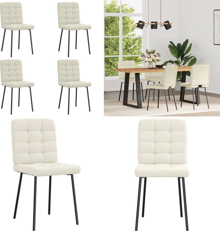 VidaXL Eetkamerstoelen 4 st fluweel crèmekleurig Eetkamerstoel Eetkamerstoelen Dinerstoel Stoel