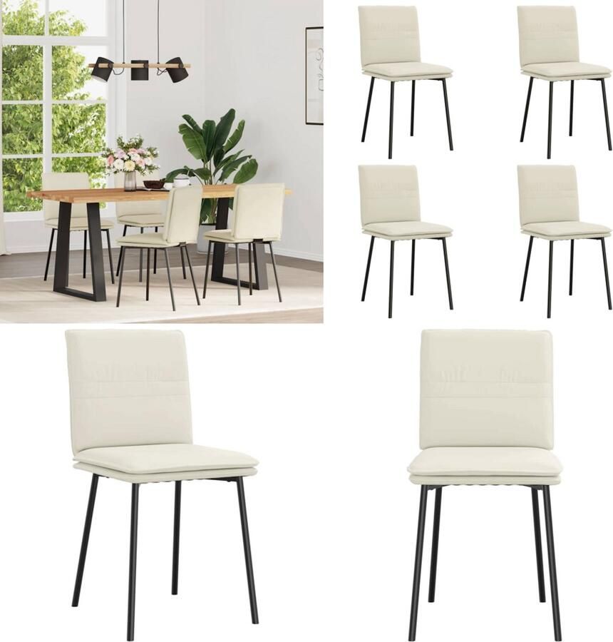 VidaXL Eetkamerstoelen 4 st fluweel crèmekleurig Eetkamerstoel Eetkamerstoelen Dinerstoel Stoel