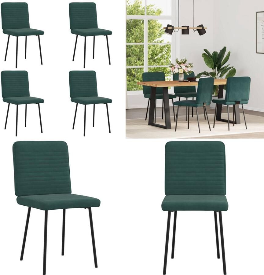 VidaXL Eetkamerstoelen 4 st fluweel donkergroen Eetkamerstoel Eetkamerstoelen Dinerstoel Stoel