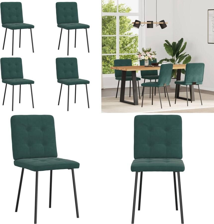 VidaXL Eetkamerstoelen 4 st fluweel donkergroen Eetkamerstoel Eetkamerstoelen Dinerstoel Stoel - Foto 2