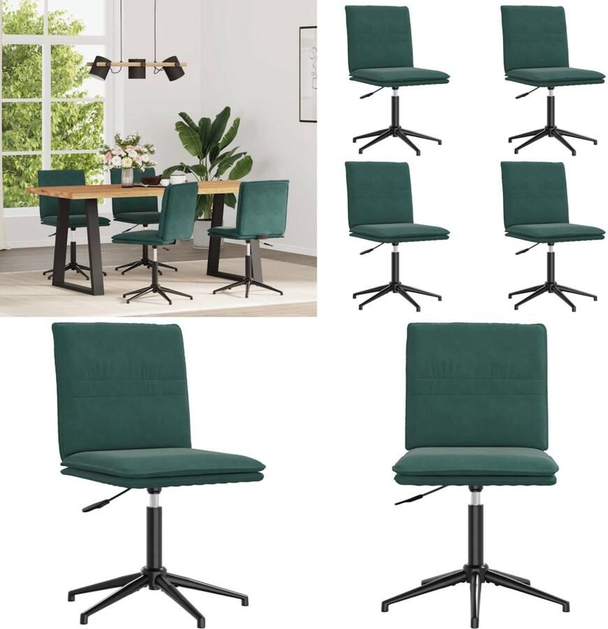 VidaXL Eetkamerstoelen 4 st fluweel donkergroen Eetkamerstoel Eetkamerstoelen Dinerstoel Stoel