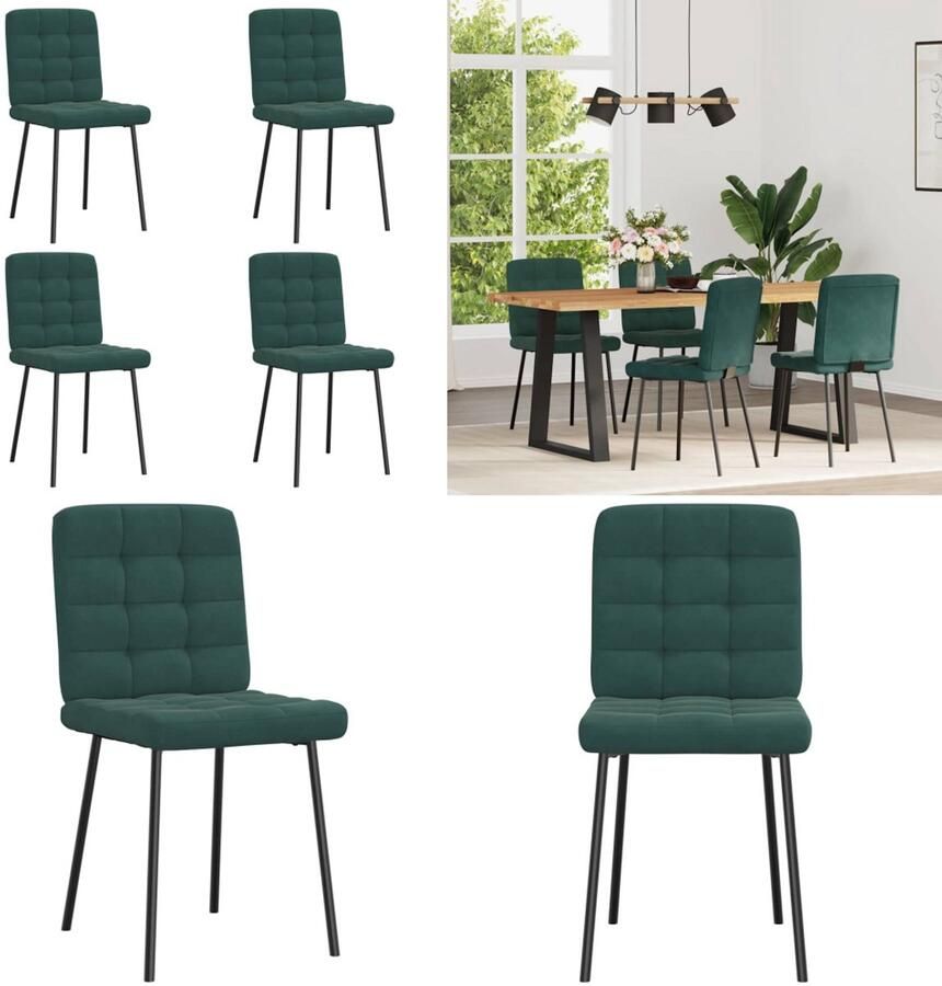 VidaXL Eetkamerstoelen 4 st fluweel donkergroen Eetkamerstoel Eetkamerstoelen Dinerstoel Stoel