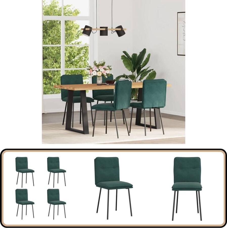 VidaXL Eetkamerstoelen 4 st fluweel donkergroen Eettafelstoel Eetkamerstoel Velours Stoel Donkere Stoel Zwarte Stoel