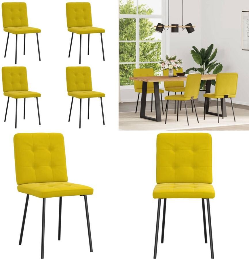 VidaXL Eetkamerstoelen 4 st fluweel geel Eetkamerstoel Eetkamerstoelen Dinerstoel Stoel