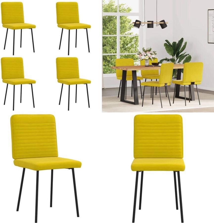 VidaXL Eetkamerstoelen 4 st fluweel geel Eetkamerstoel Eetkamerstoelen Dinerstoel Stoel