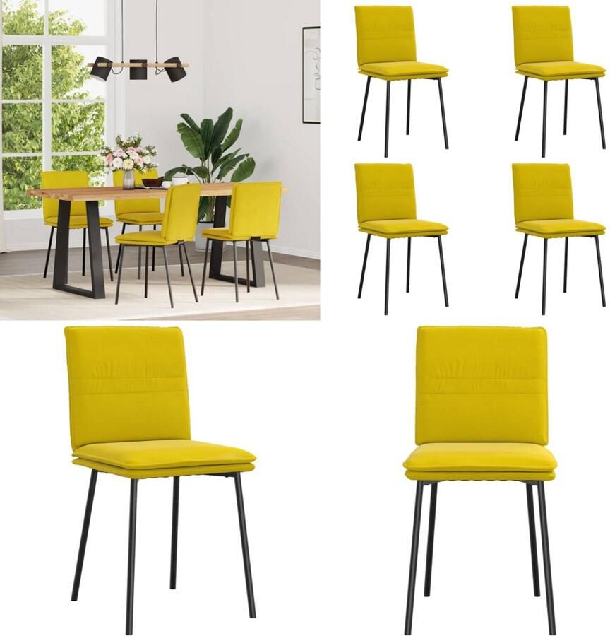 VidaXL Eetkamerstoelen 4 st fluweel geel Eetkamerstoel Eetkamerstoelen Dinerstoel Stoel