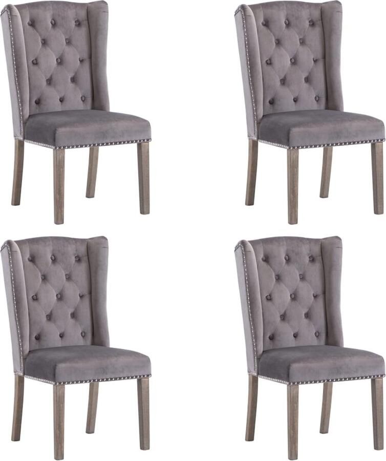 VidaXL Eetkamerstoelen 4 st fluweel grijs Eetkamerstoel Eetkamerstoelen Keukenstoel Keukenstoelen
