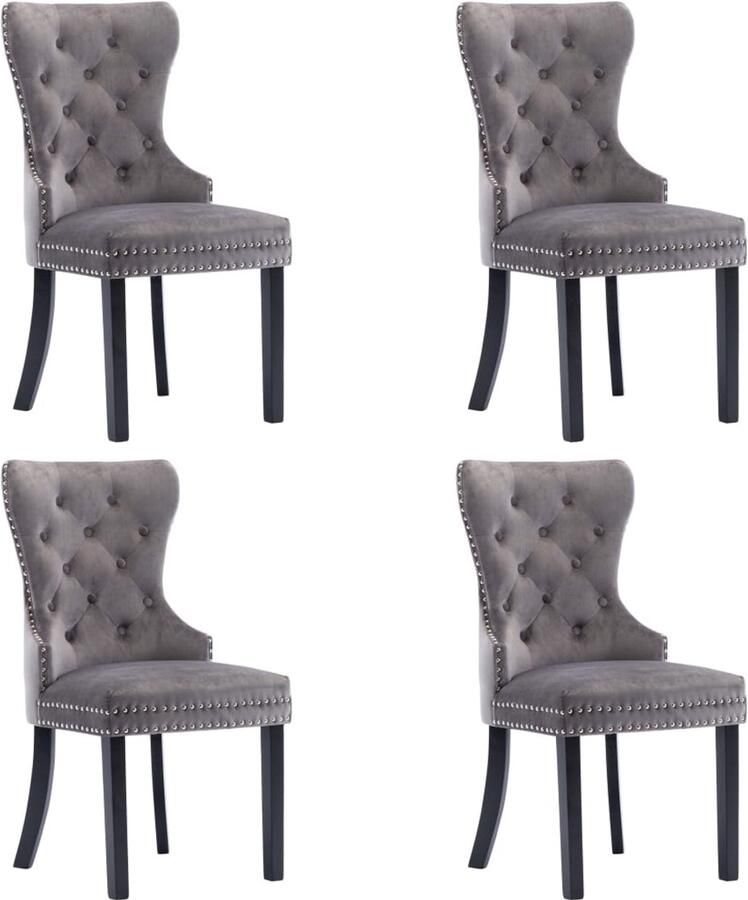 VidaXL Eetkamerstoelen 4 st Fluweel Grijs Eetkamerstoelen Fluweel Stoelen Grijze Stoelen Klassieke Stoelen Luxe Stoelen Dining Chairs