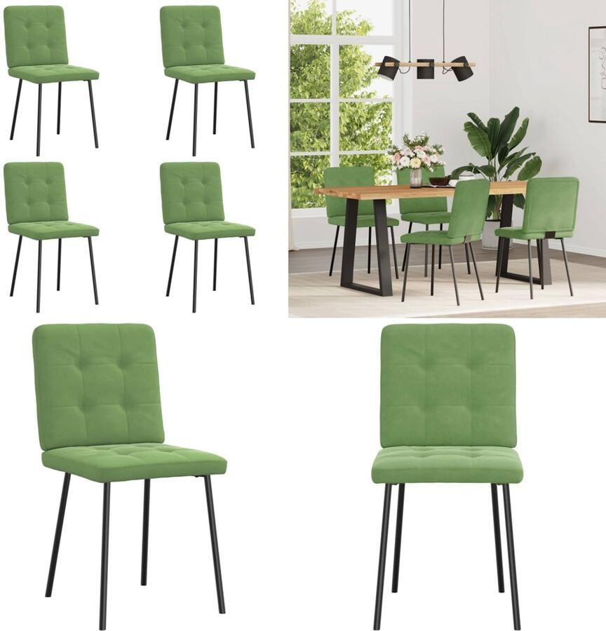 VidaXL Eetkamerstoelen 4 st fluweel lichtgroen Eetkamerstoel Eetkamerstoelen Dinerstoel Stoel