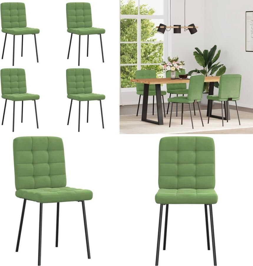 VidaXL Eetkamerstoelen 4 st fluweel lichtgroen Eetkamerstoel Eetkamerstoelen Dinerstoel Stoel