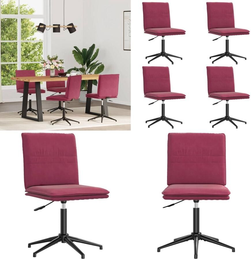 VidaXL Eetkamerstoelen 4 st fluweel wijnrood Eetkamerstoel Eetkamerstoelen Dinerstoel Stoel