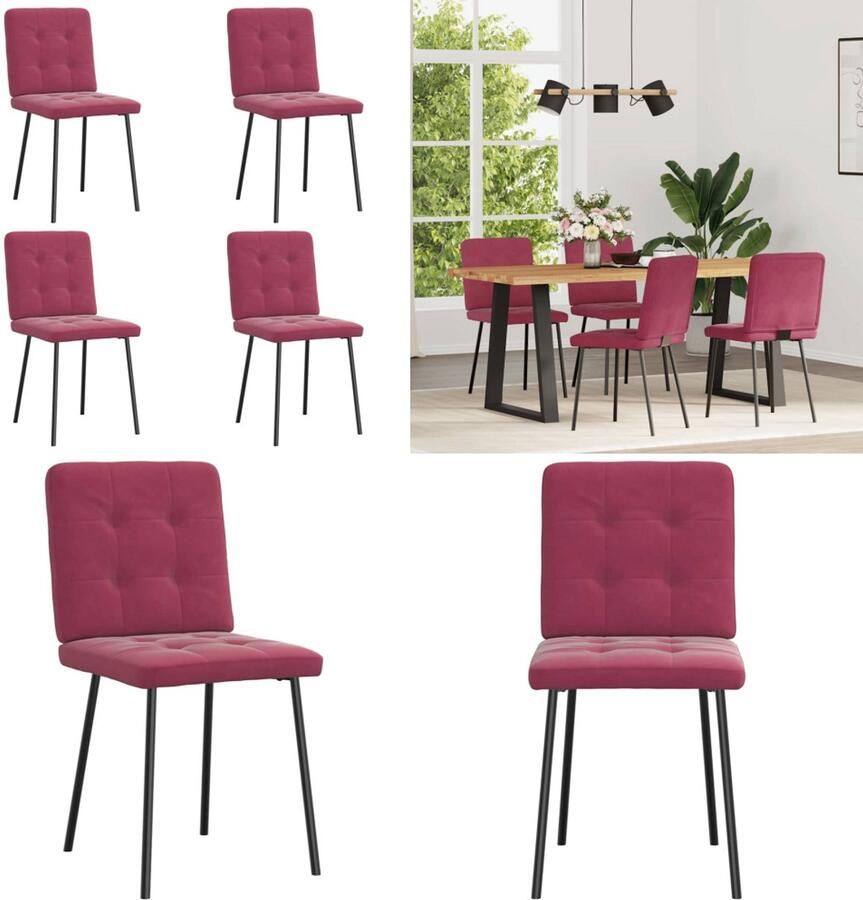 VidaXL Eetkamerstoelen 4 st fluweel wijnrood Eetkamerstoel Eetkamerstoelen Dinerstoel Stoel