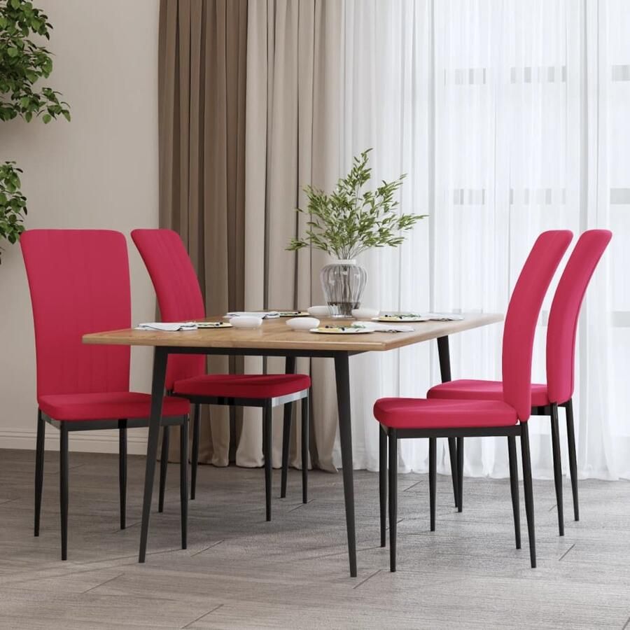 VidaXL Eetkamerstoelen 4 st fluweel wijnrood Eetkamerstoel Velvet Stoel Rode Stoel Elegante Stoel Comfortabele Stoel Dining Chair Lounge Chairs - Foto 2