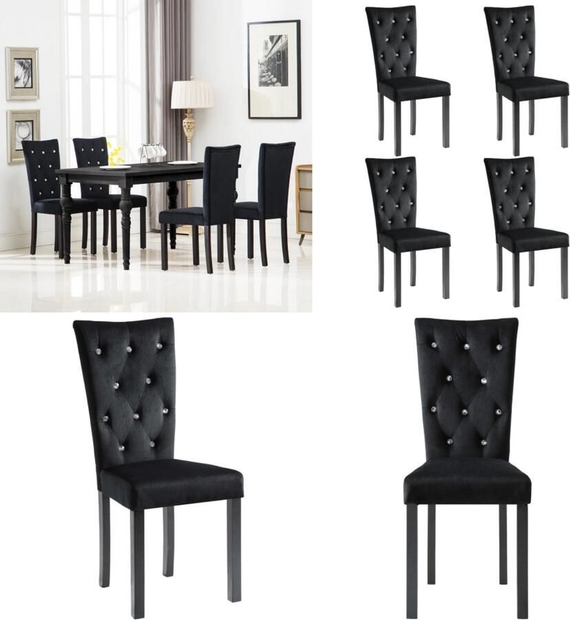 VidaXL Eetkamerstoelen 4 st fluweel zwart Eetkamerstoel Eetkamerstoelen Bijzetstoel Bijzetstoelen