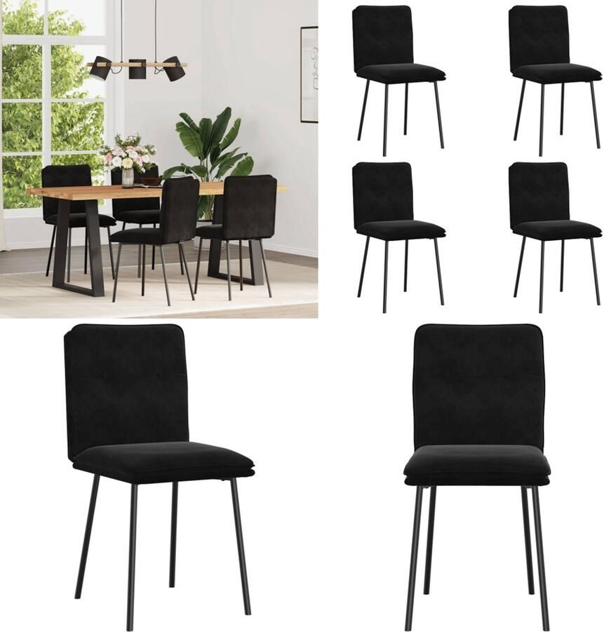 VidaXL Eetkamerstoelen 4 st fluweel zwart Eetkamerstoel Eetkamerstoelen Dinerstoel Stoel - Foto 2