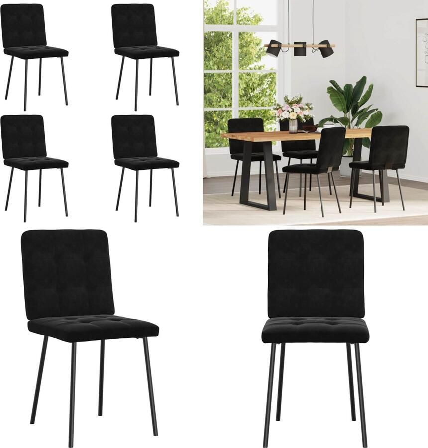 VidaXL Eetkamerstoelen 4 st fluweel zwart Eetkamerstoel Eetkamerstoelen Dinerstoel Stoel