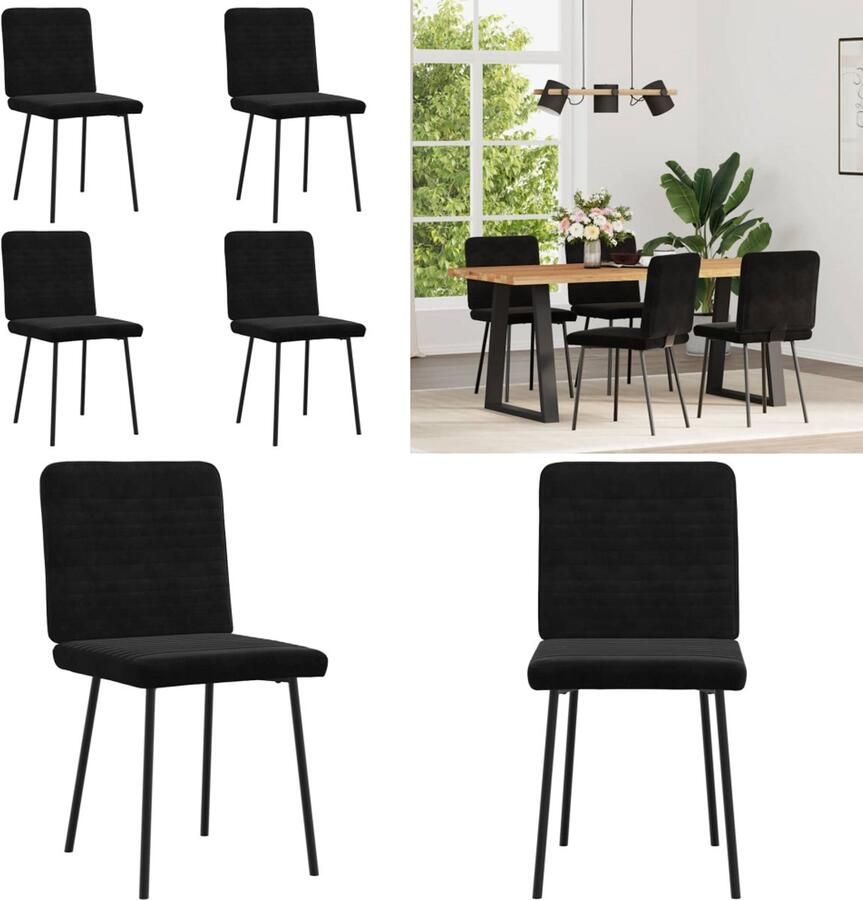 VidaXL Eetkamerstoelen 4 st fluweel zwart Eetkamerstoel Eetkamerstoelen Dinerstoel Stoel
