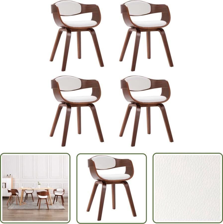 The Living Store Eetkamerstoel Set Wit Kunstleer 49 x 51.5 x 71.5 cm Eetkamerstoel Kunstleder Meubels Wit Meubilaar Houten Stoel Comfortabele Stoel - Foto 2