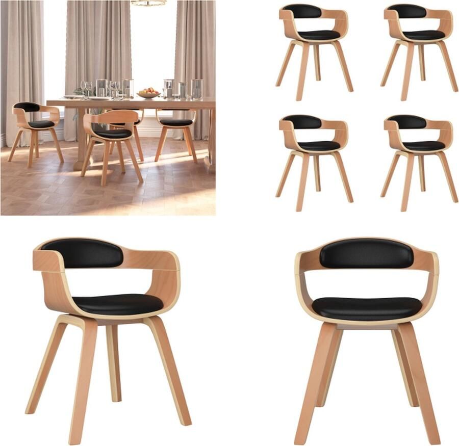 VidaXL Eetkamerstoelen 4 st gebogen hout en kunstleer zwart Eetkamerstoel Eetkamerstoelen Eetzaalstoel Eetzaalstoelen