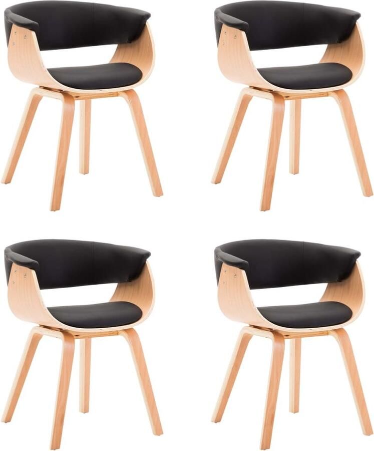 VidaXL Eetkamerstoelen 4 stuks Gebogen hout Kunstleer Eetkamerstoelen Kunstleder Meubels Vintage Stoelen Retro Stoelen Zwarte Stoelen Bruine Stoelen Dining Chairs Set Van Stoelen