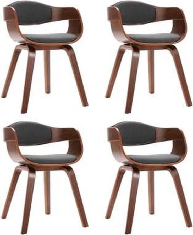 VidaXL -Eetkamerstoelen-4-st-gebogen-hout-en-stof-grijs - Foto 3