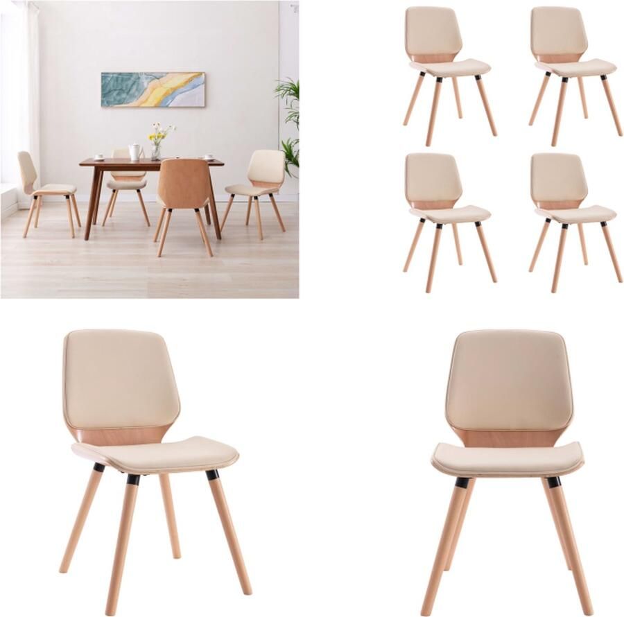 VidaXL Eetkamerstoelen 4 st kunstleer crèmekleurig Eetkamerstoel Eetkamerstoelen Keukenstoel Keukenstoelen